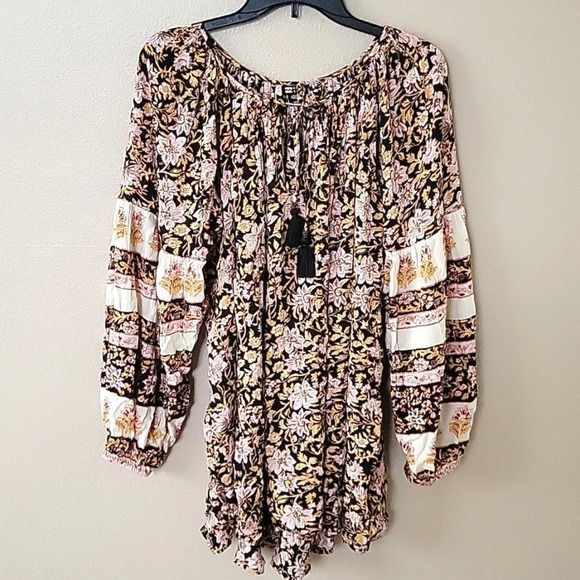 Billabong Gypset Oversized Floral Peasant Mini Dress Beach Boho Coastal - Size S - Picture 1 of 9